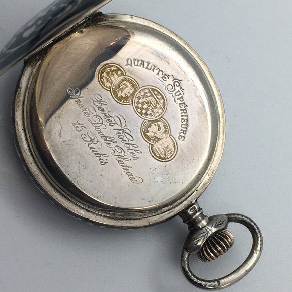Antique / Vintage Lyst Glashute Niello Lovers Silver Rose Gold Pocket Watch Runs - Picture 8 of 10